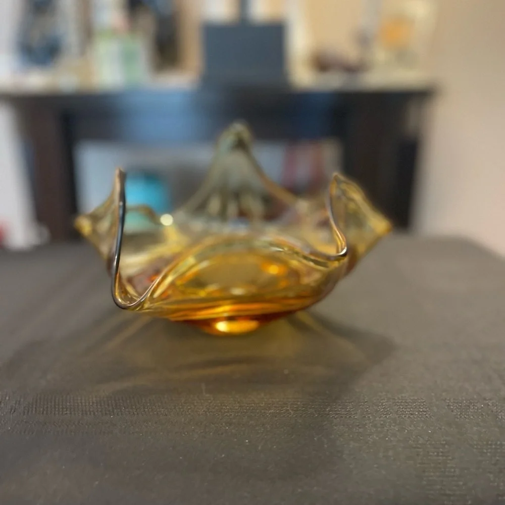 Viking vintage MCM blown amber art glass trinket bowl candy dish.